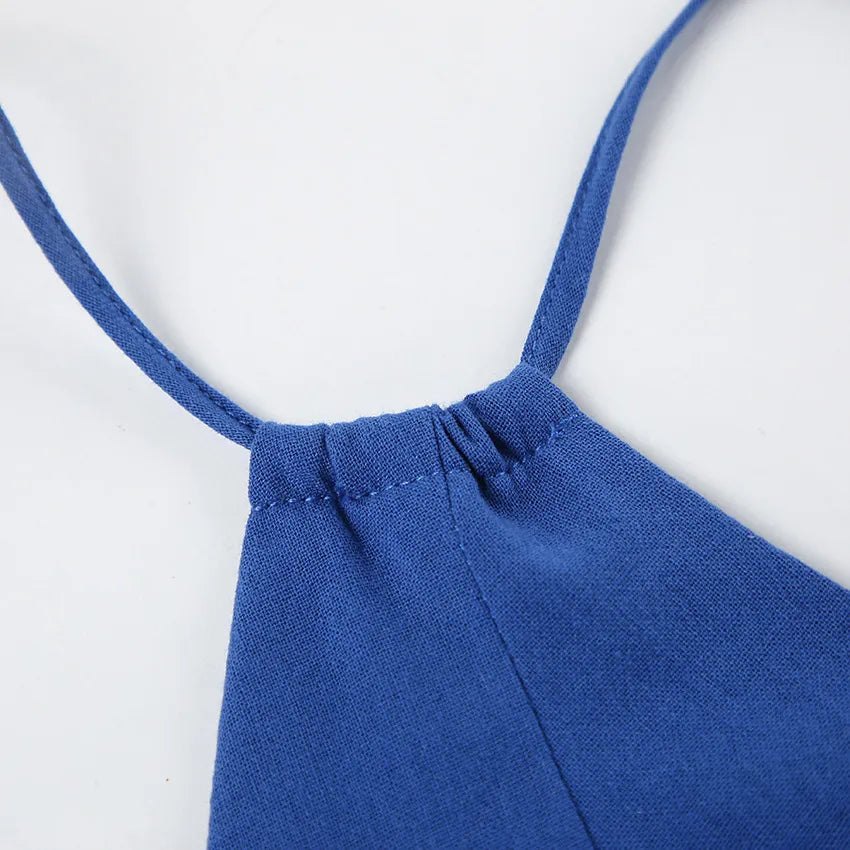 A-Line Dresses - Blue Backless Maxi Dress with Ruffle Hem