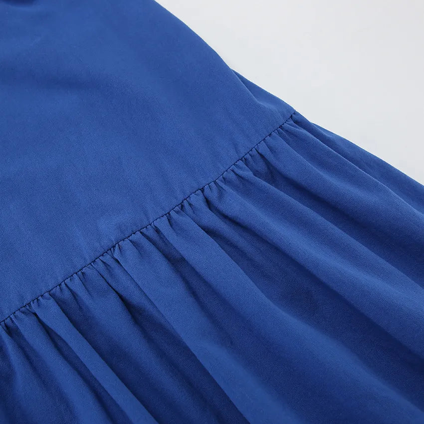 A-Line Dresses - Blue Backless Maxi Dress with Ruffle Hem