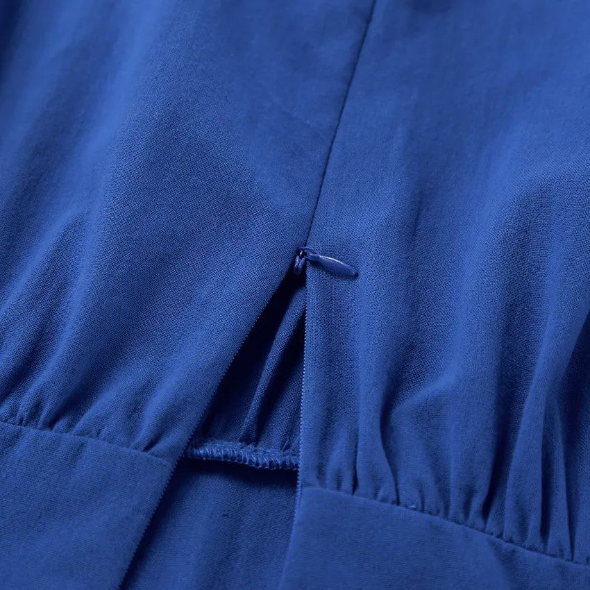 A-Line Dresses - Blue Backless Maxi Dress with Ruffle Hem