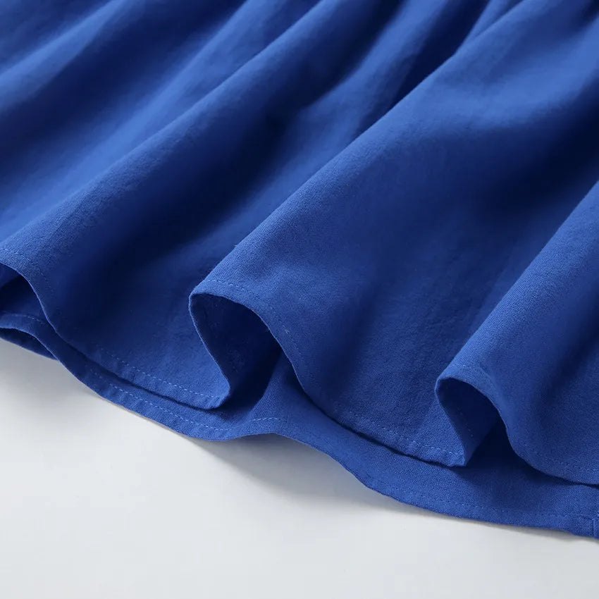 A-Line Dresses - Blue Backless Maxi Dress with Ruffle Hem