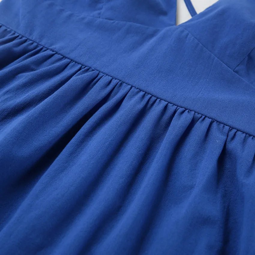 A-Line Dresses - Blue Backless Maxi Dress with Ruffle Hem