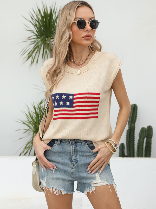 American Sweaters- Women's Sleeveless Knit Top with Patriotic Theme- - Pekosa Women Fashion