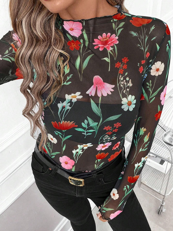 Animal Print Tops - High Frill Neck Leopard Print Top Blouse