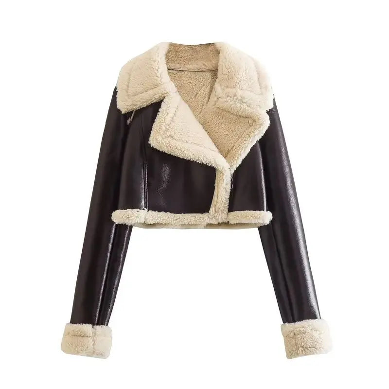 Aviator Jackets- Modern Cropped Leather Jacket with Cozy Faux Fur Lining- - Pekosa Women Fashion