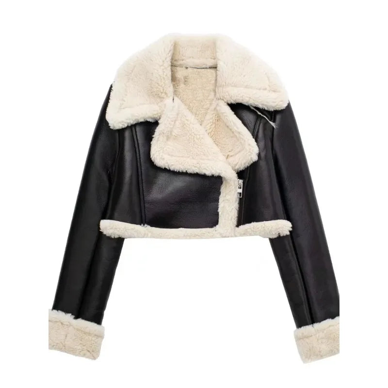 Aviator Jackets- Modern Cropped Leather Jacket with Cozy Faux Fur Lining- - Pekosa Women Fashion