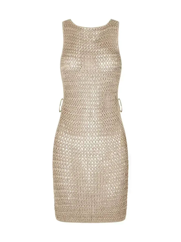 Beach Dresses - Beach Knit Cover-Up Dress with Cutouts