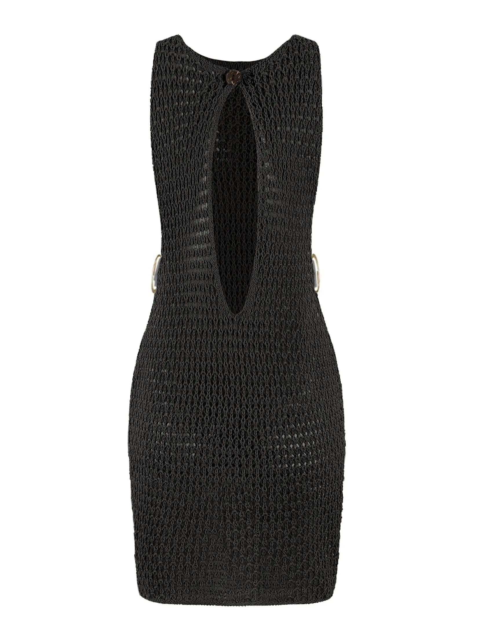 Beach Dresses - Beach Knit Cover-Up Dress with Cutouts