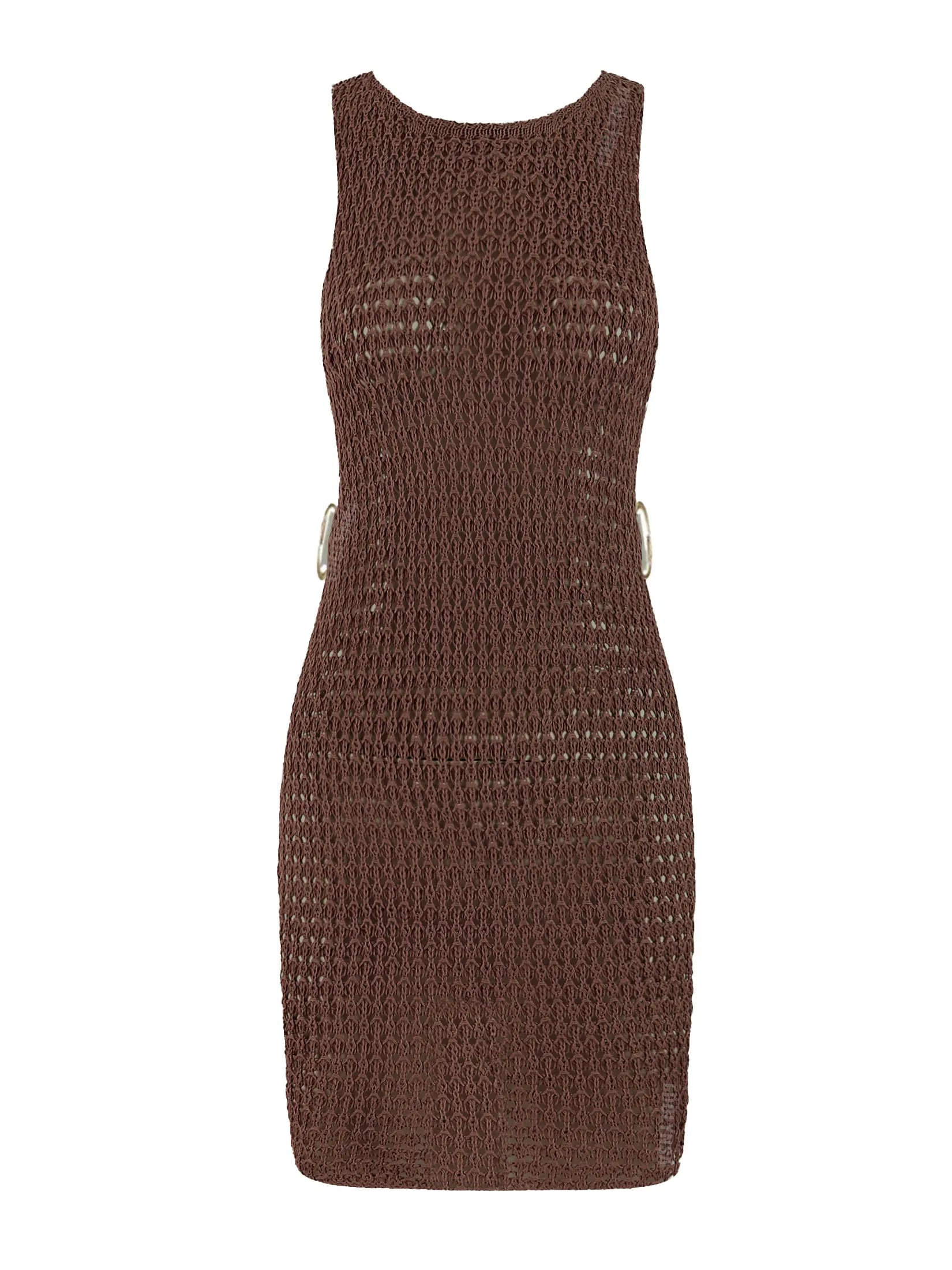 Beach Dresses - Beach Knit Cover-Up Dress with Cutouts