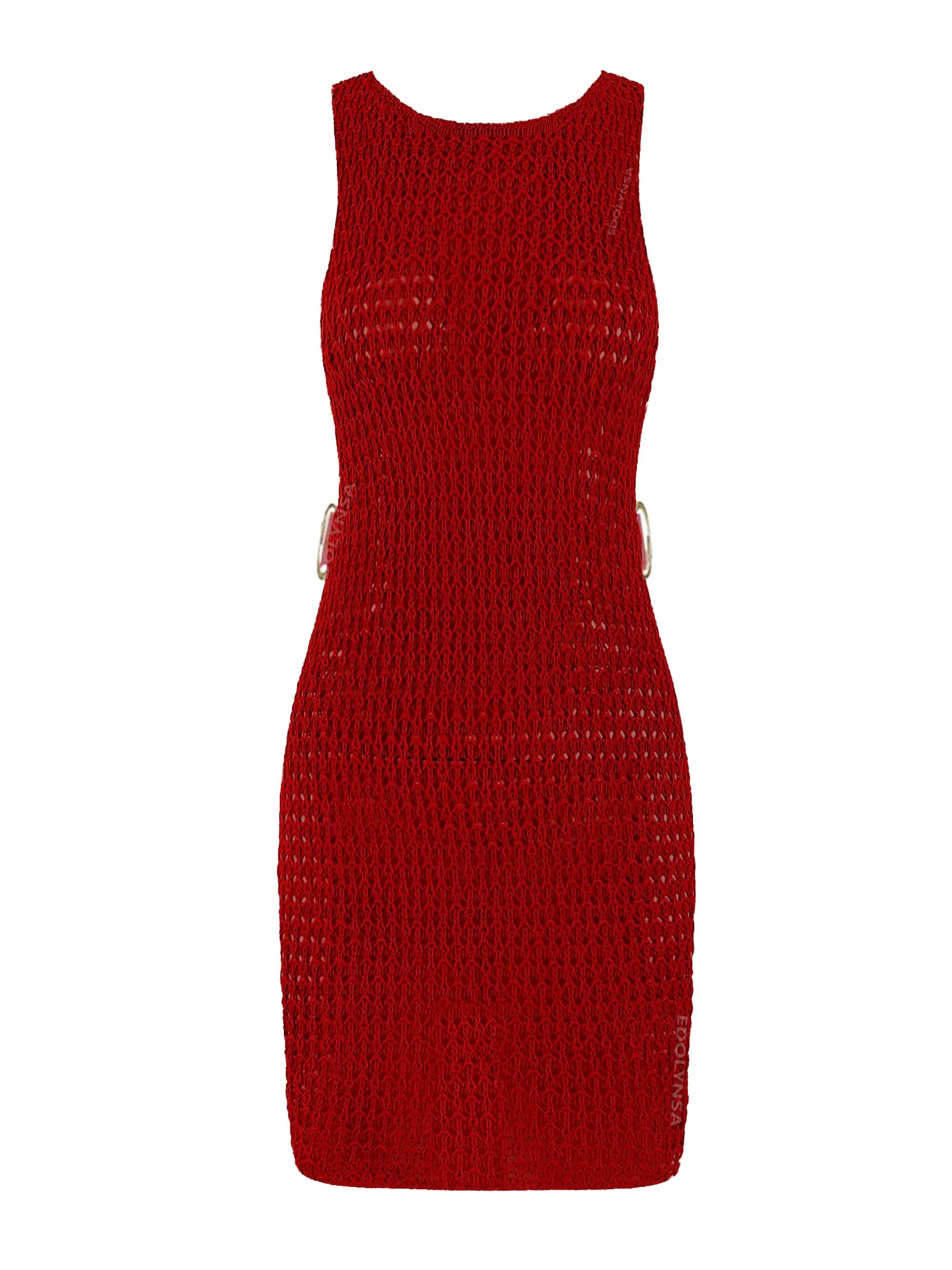 Beach Dresses - Beach Knit Cover-Up Dress with Cutouts