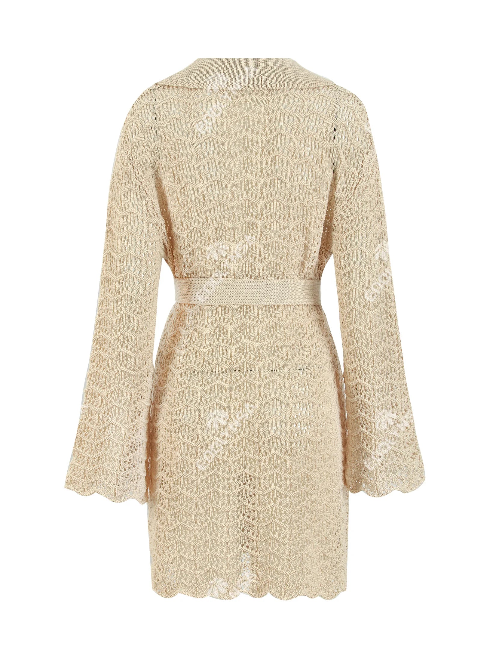 Beach Dresses - Knit Cover-Up Beach Dress with Belted Waist for Vacations