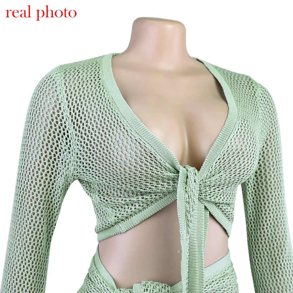 Beach Outfits- Women Wrap Knit Top & Skirt Beach Cover-Up Set- - Pekosa Women Fashion