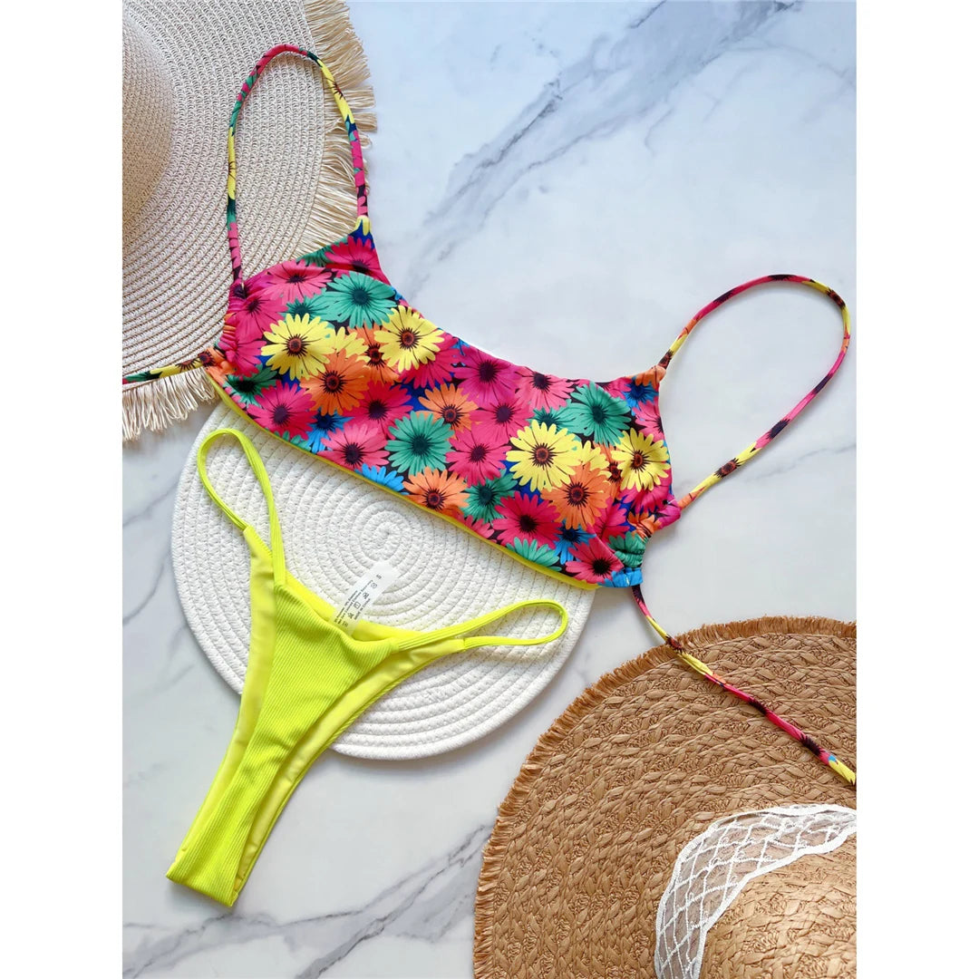 Bikinis - Colorful Brazilian 2 Piece Bikini for Beach Days and Pool Parties