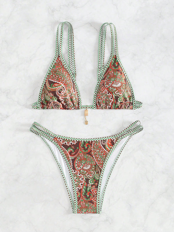 Bikinis - Paisley Swimsuit Triangle Bikini Top & Bottoms 2 Piece