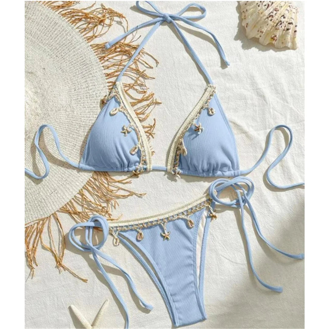 Bikinis - Women’s String Bikini with Decorative Sea Motifs