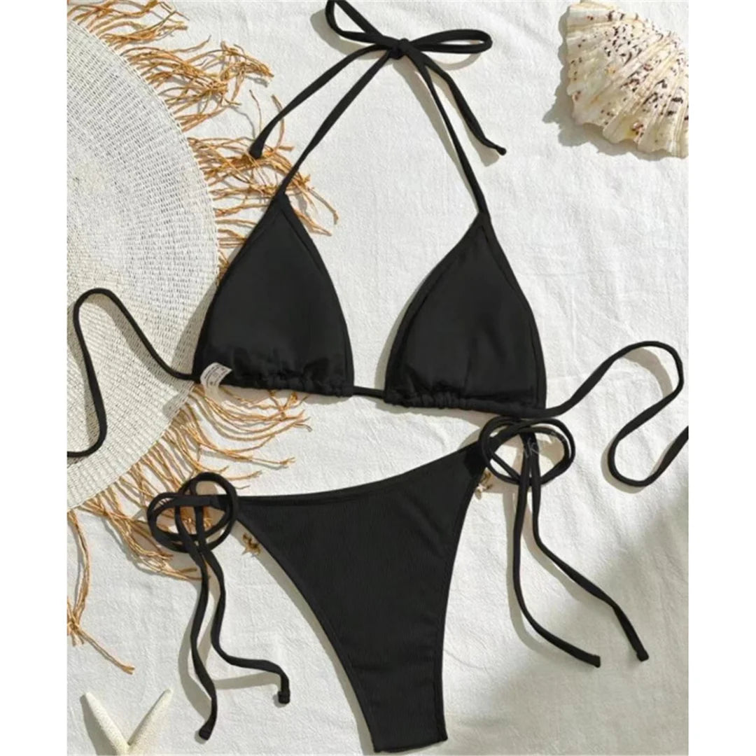 Bikinis - Women’s String Bikini with Decorative Sea Motifs