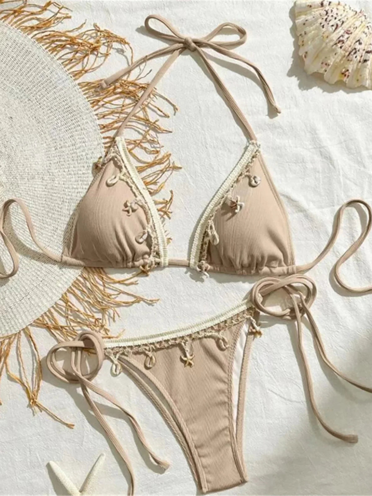 Bikinis - Women’s String Bikini with Decorative Sea Motifs