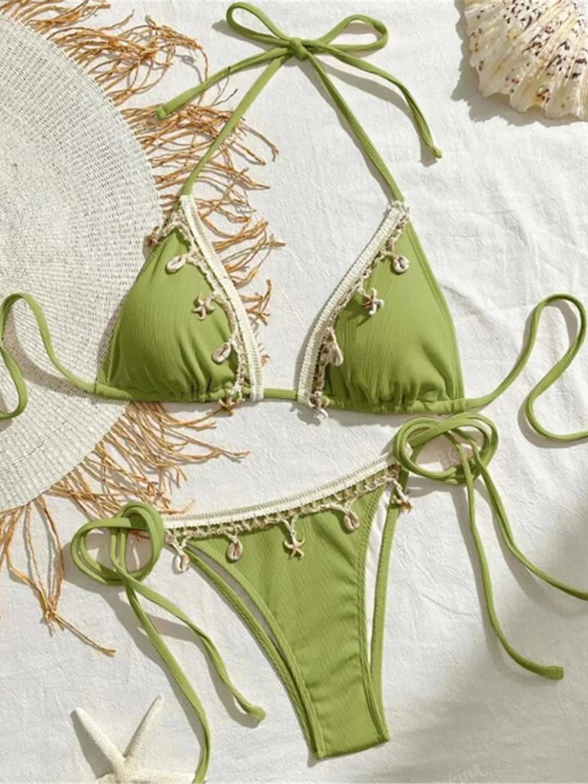 Bikinis - Women’s String Bikini with Decorative Sea Motifs