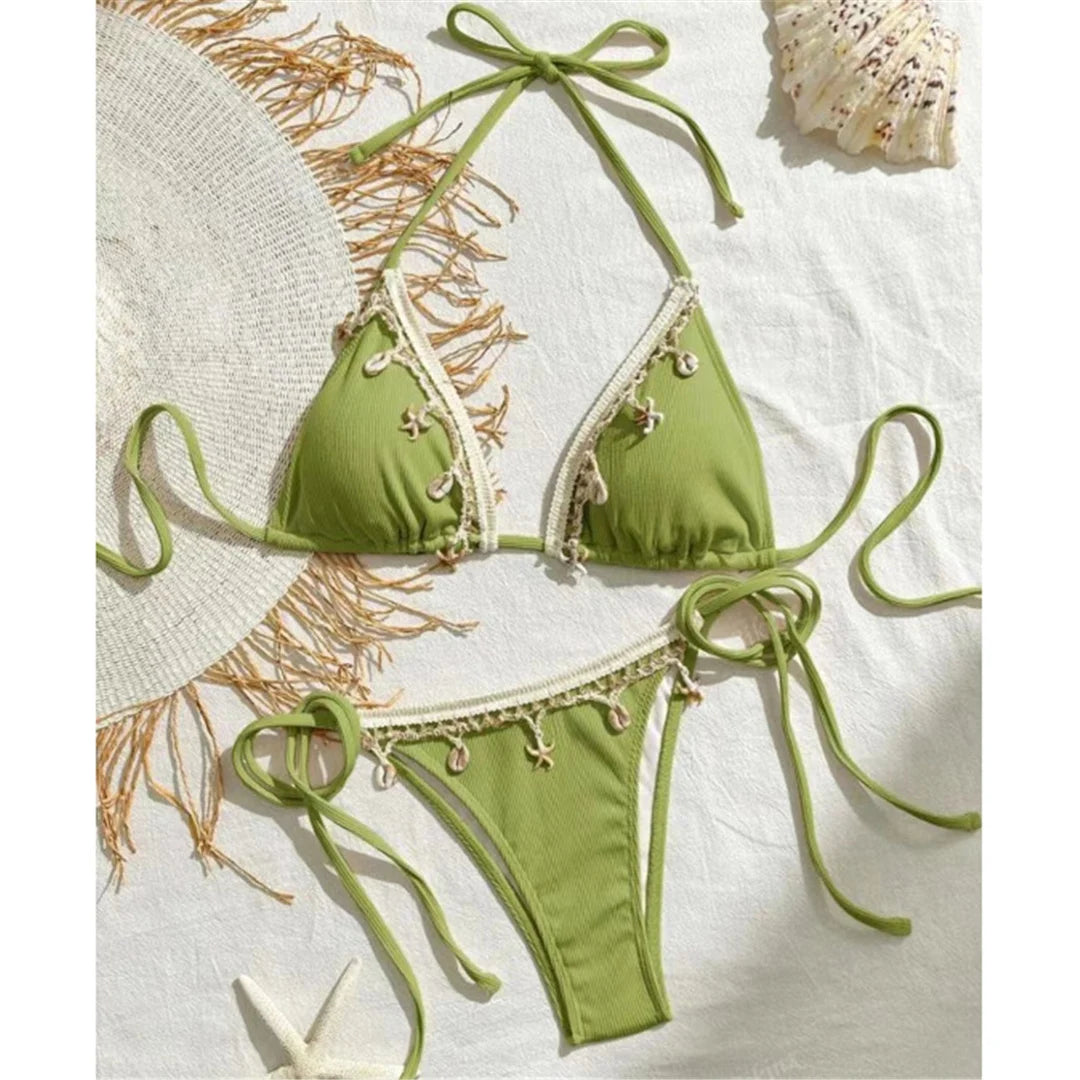 Bikinis - Women’s String Bikini with Decorative Sea Motifs