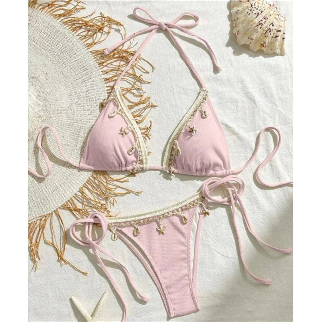 Bikinis - Women’s String Bikini with Decorative Sea Motifs