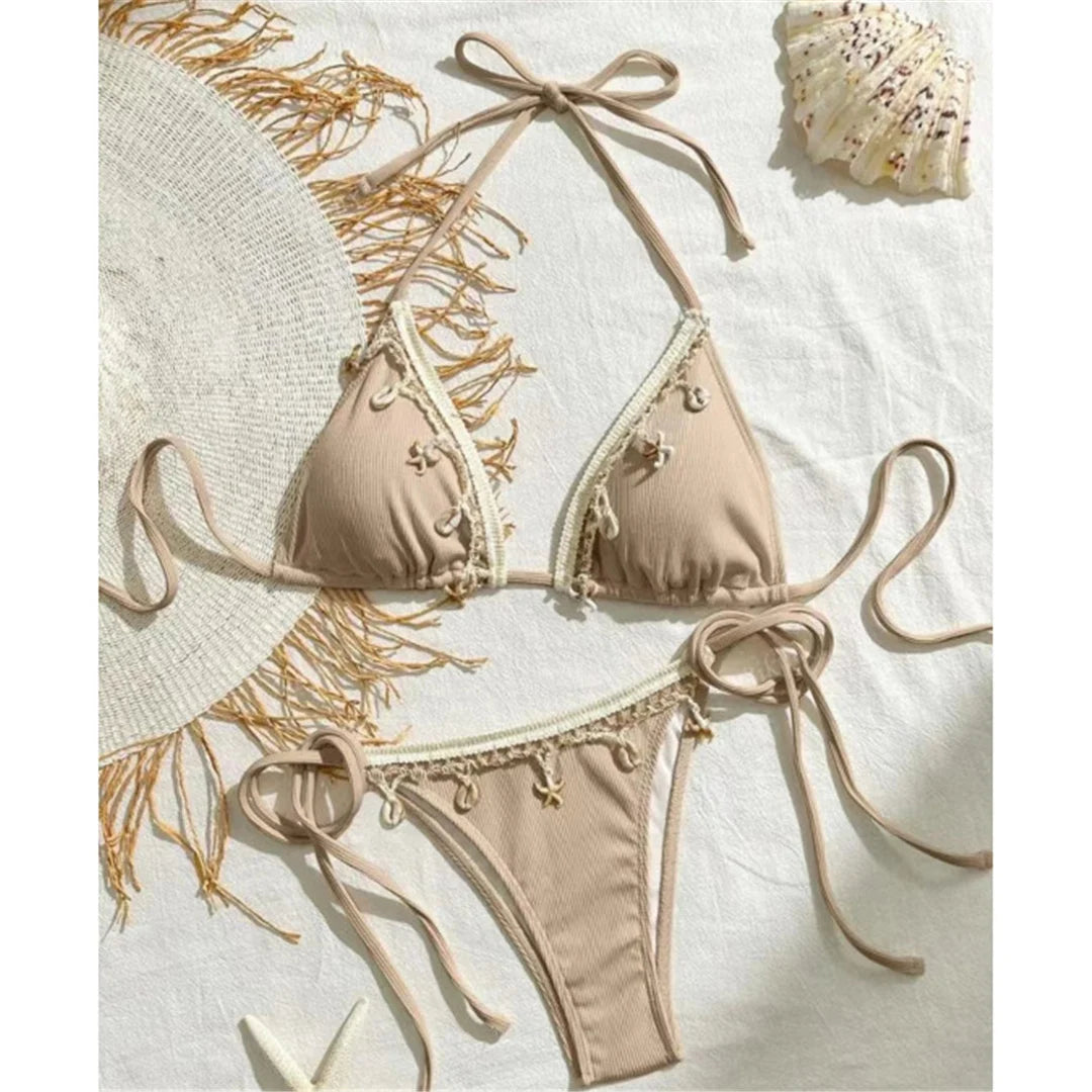 Bikinis - Women’s String Bikini with Decorative Sea Motifs