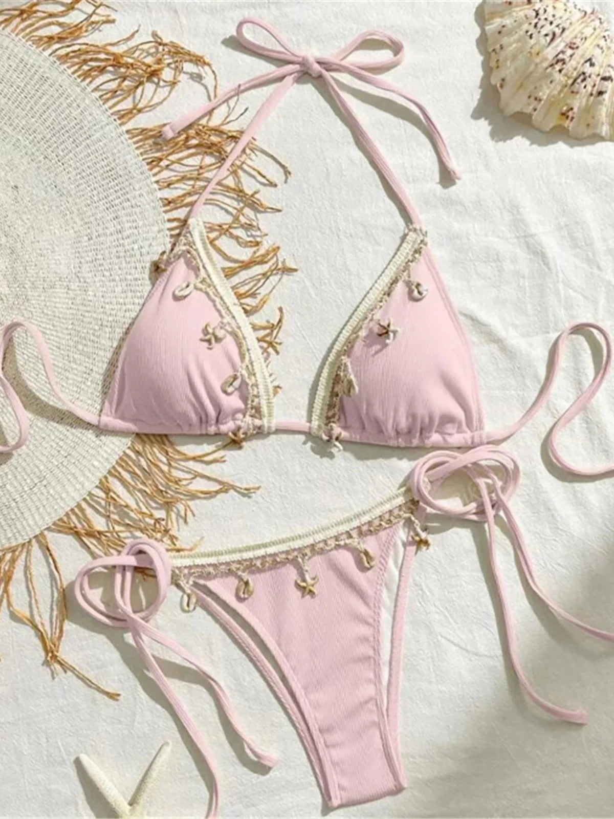 Bikinis - Women’s String Bikini with Decorative Sea Motifs