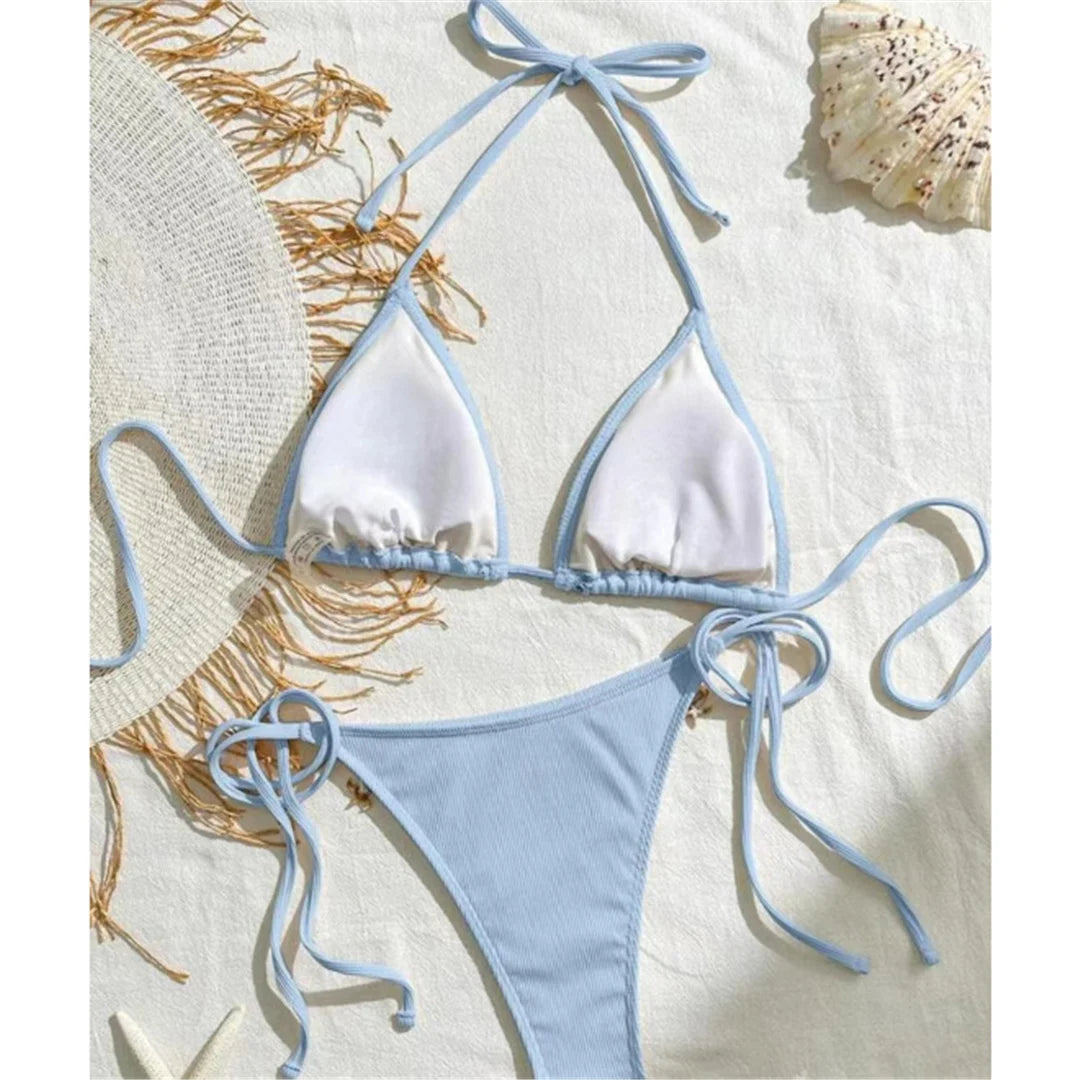 Bikinis - Women’s String Bikini with Decorative Sea Motifs