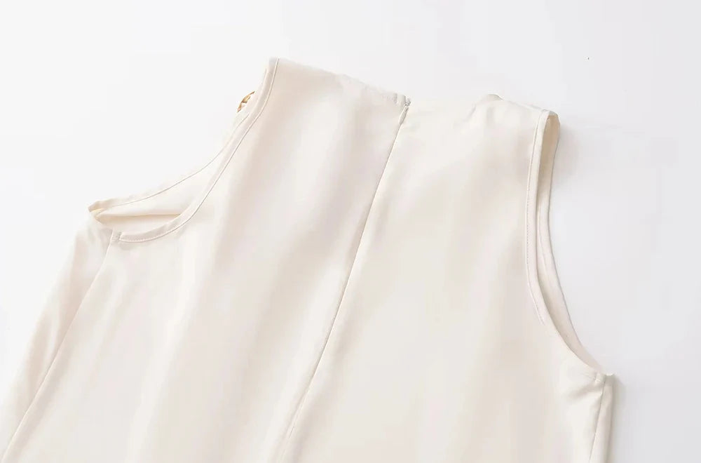Blouses- Draped Cowl Neck Sleeveless Top with Ring Side- - Chuzko Women Clothing