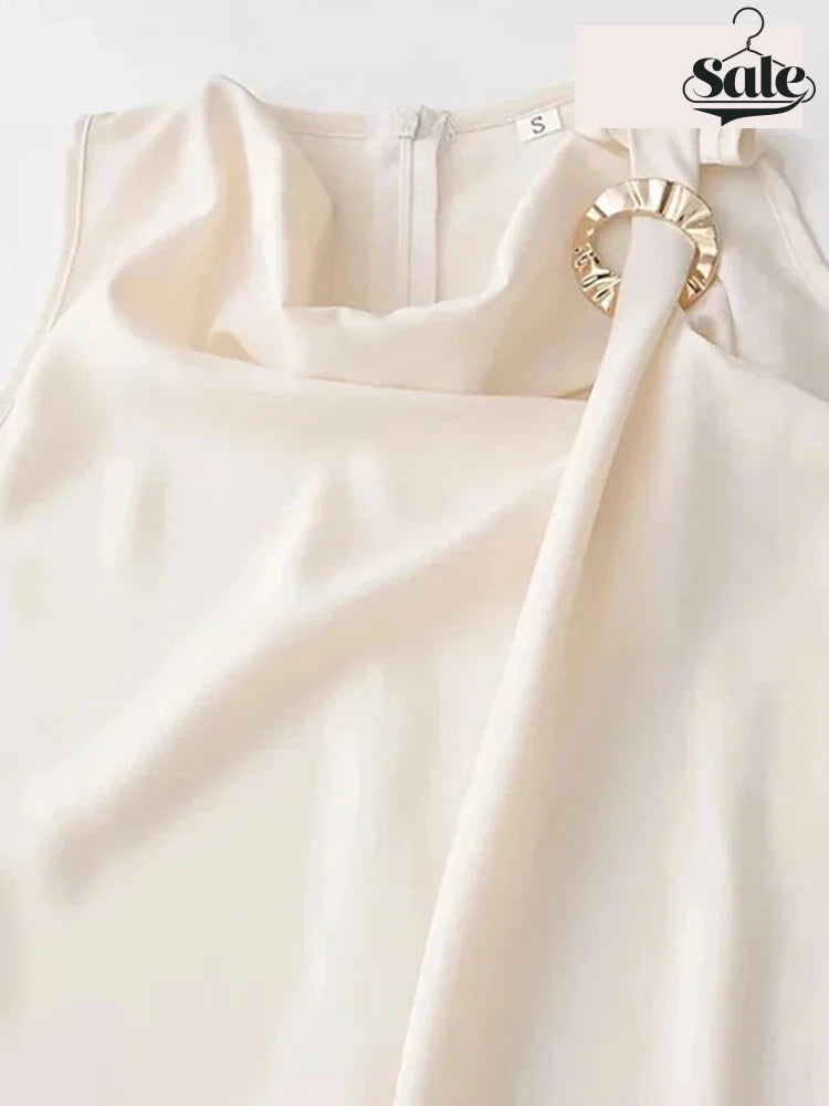 Blouses- Draped Cowl Neck Sleeveless Top with Ring Side- - Chuzko Women Clothing