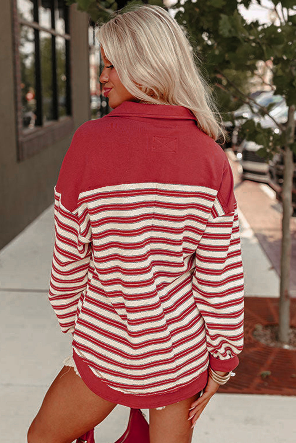 Blouses & Shirts - Autumn Casual Stripe V-Neck Button Top