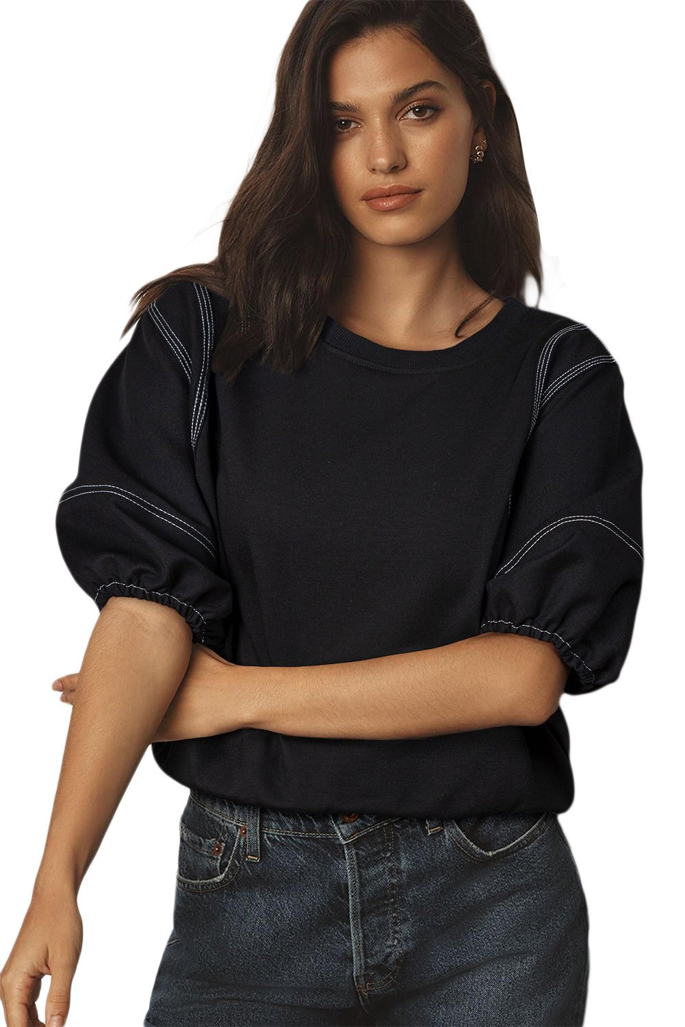 Blouses & Shirts - Black Puff Sleeve Blouse for Everyday Style