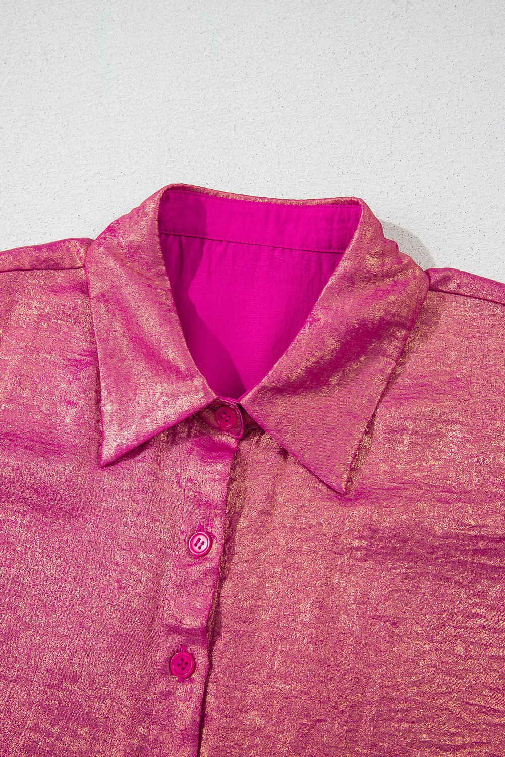 Blouses & Shirts - Women's Pink Sparkly Casual Buttoned Blouse for Festive Occasions