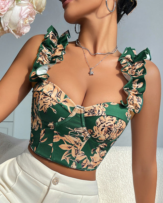Blouses - Floral Bustier Crop Top for Summer Festivities