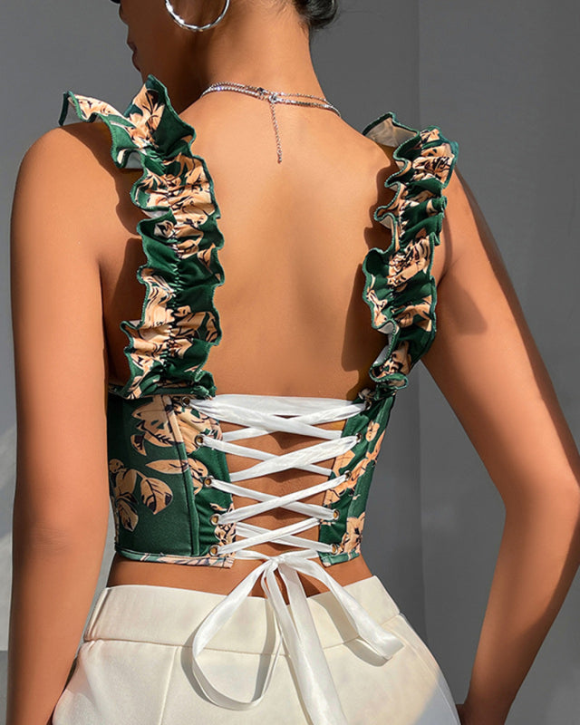 Blouses - Floral Bustier Crop Top for Summer Festivities