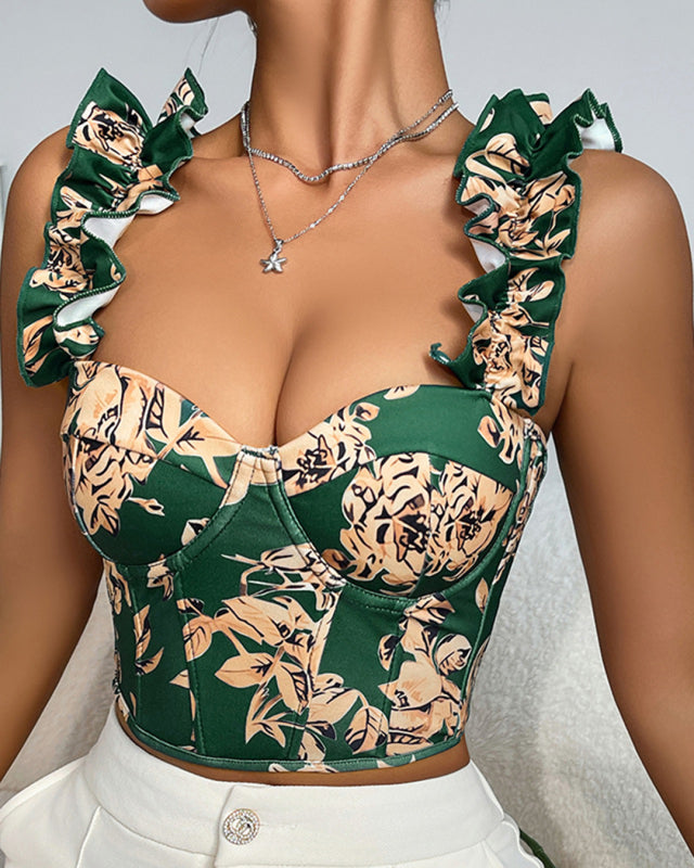 Blouses - Floral Bustier Crop Top for Summer Festivities