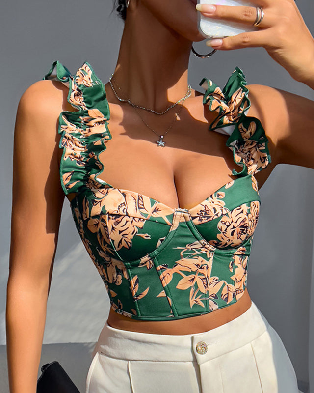 Blouses - Floral Bustier Crop Top for Summer Festivities