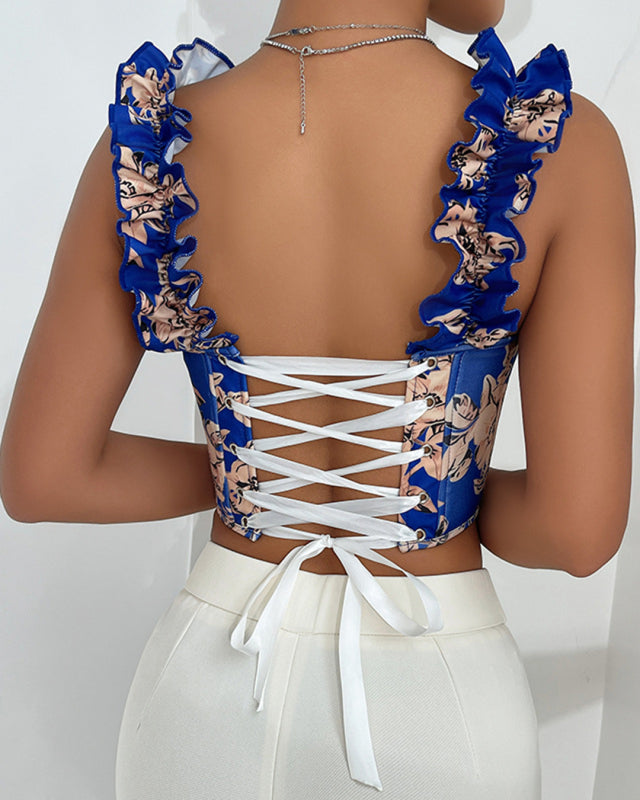 Blouses - Floral Bustier Crop Top for Summer Festivities