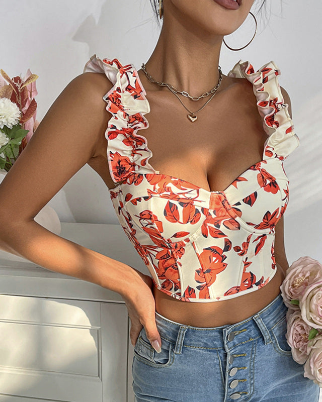 Blouses - Floral Bustier Crop Top for Summer Festivities