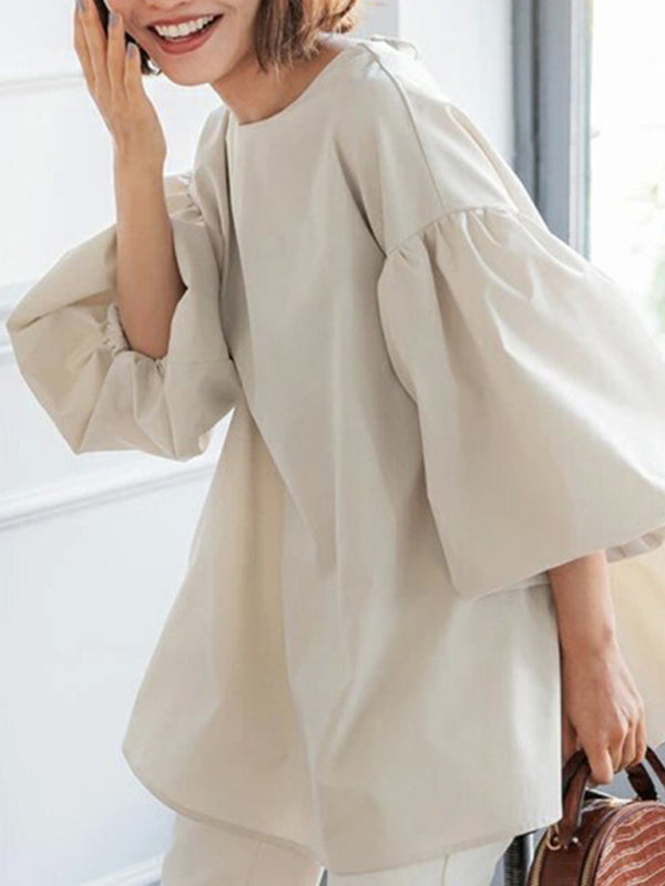 Lockere Vintage-Bluse mit Ballonärmeln aus Baumwolle