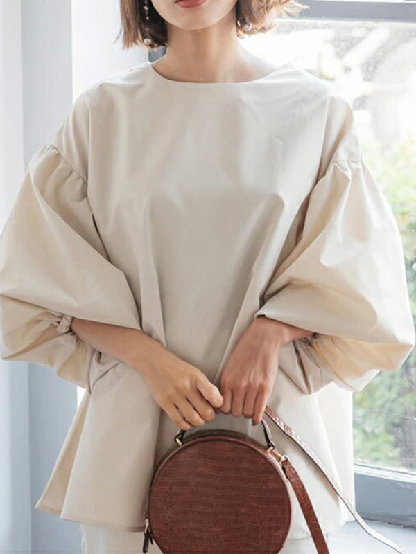 Lockere Vintage-Bluse mit Ballonärmeln aus Baumwolle
