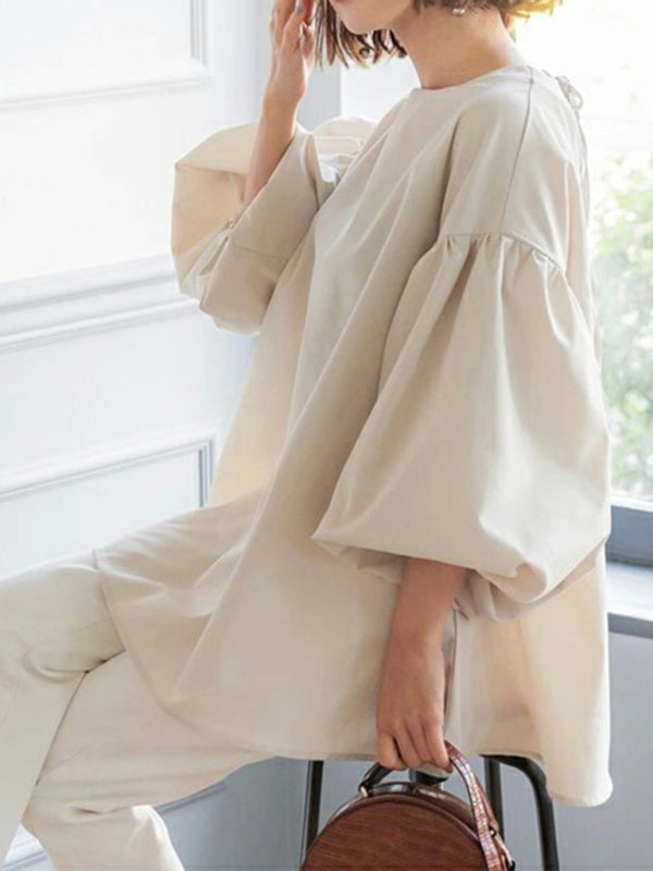 Lockere Vintage-Bluse mit Ballonärmeln aus Baumwolle