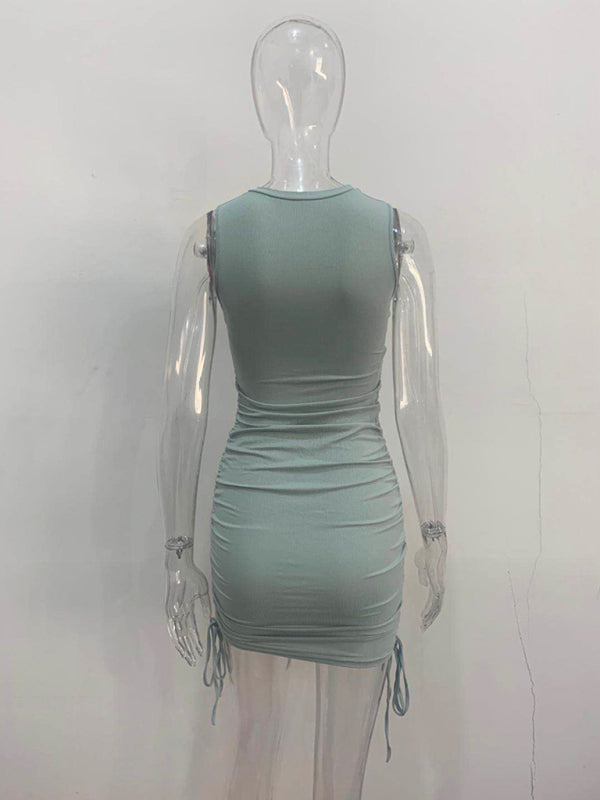 Bodycon Dresses- Women's Ruched Bodycon Tank Dress for Summer- - Pekosa Women Fashion