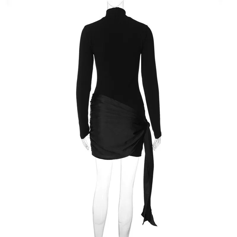 Bodycon Mini Dresses- Long Sleeve Mini Dress Fashion Hip Wrap