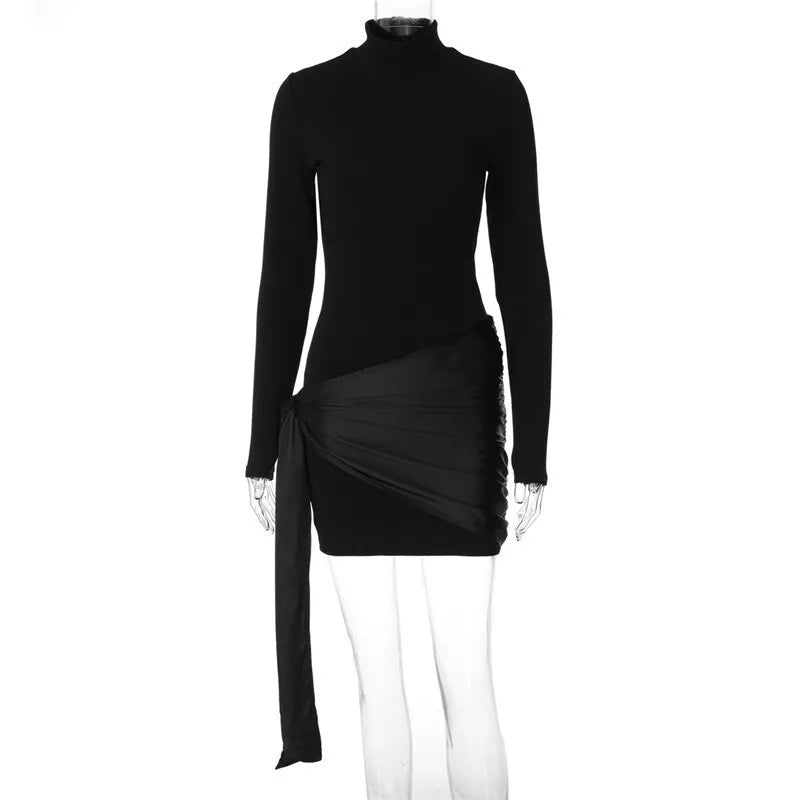 Bodycon Mini Dresses- Long Sleeve Mini Dress Fashion Hip Wrap