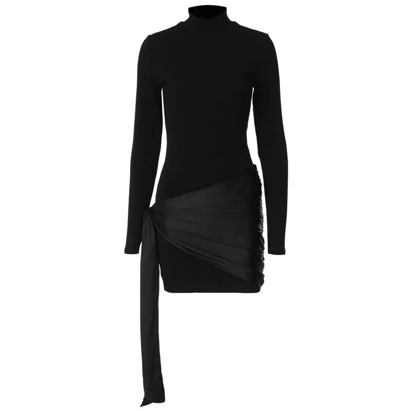 Bodycon Mini Dresses- Long Sleeve Mini Dress Fashion Hip Wrap