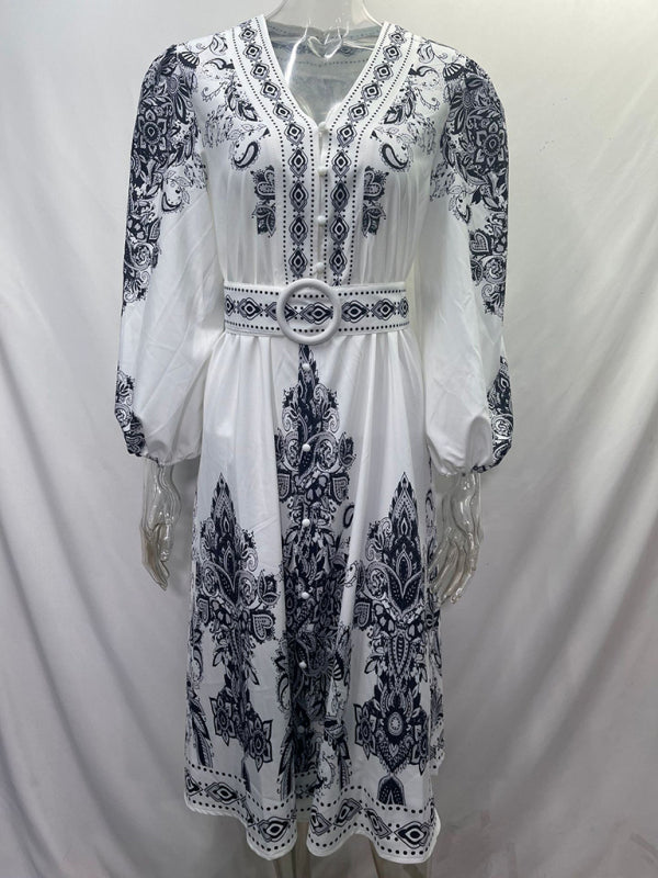 Boho Dresses - Women's Boho Parsley Print Midi Dress for Summer