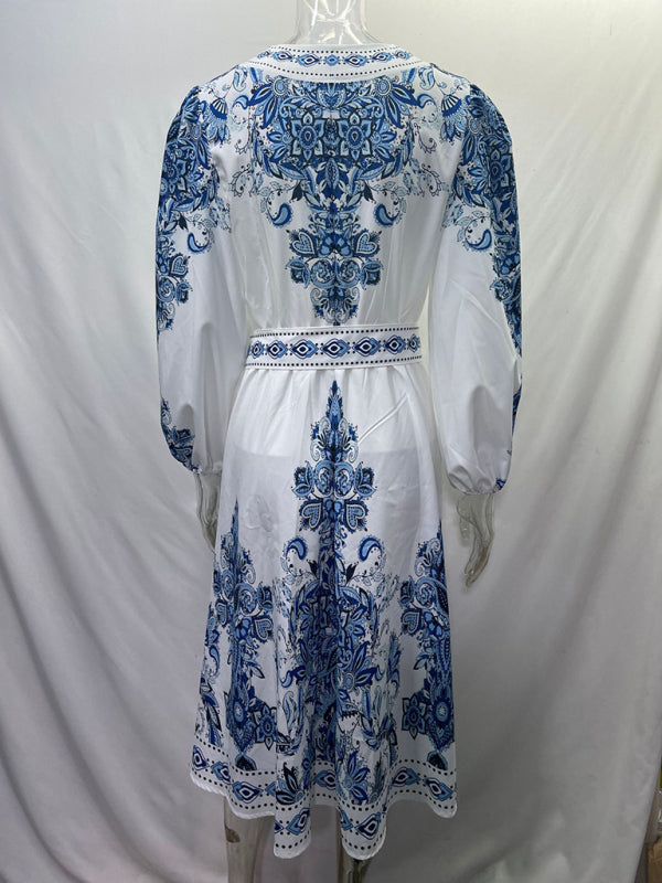 Boho Dresses - Women's Boho Parsley Print Midi Dress for Summer