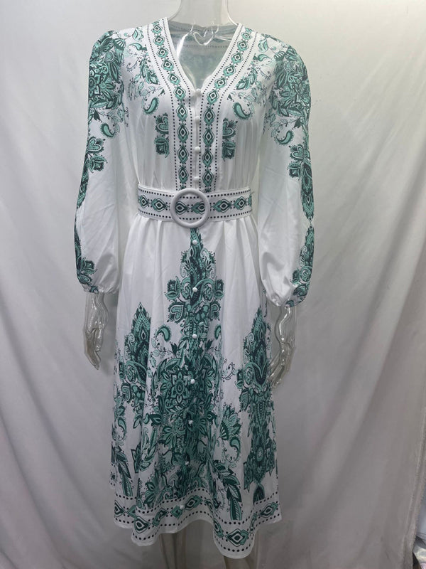 Boho Dresses - Women's Boho Parsley Print Midi Dress for Summer