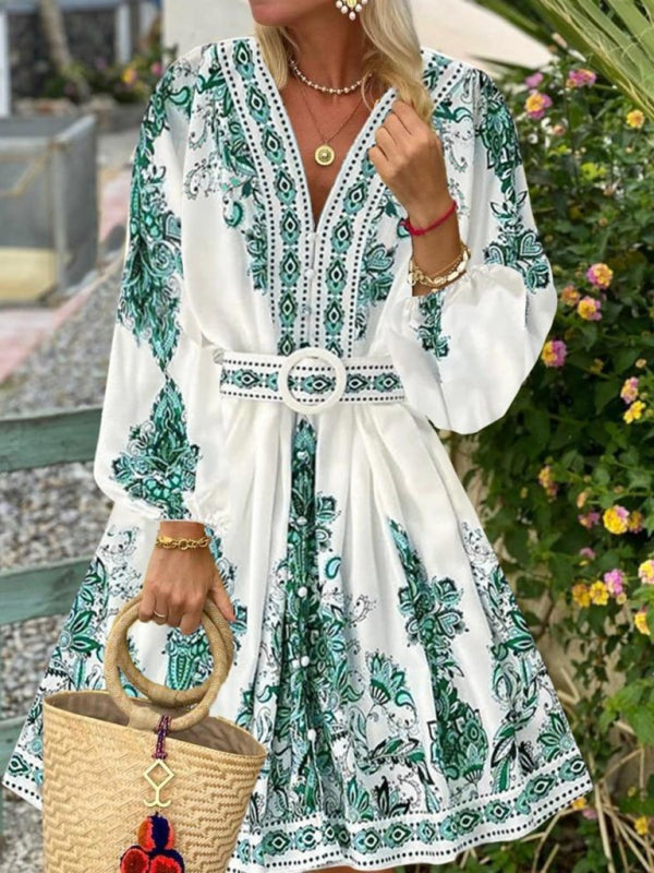 Boho Dresses - Women's Boho Parsley Print Midi Dress for Summer