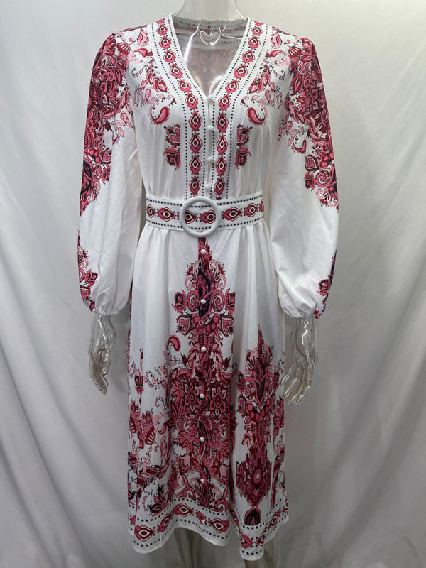 Boho Dresses - Women's Boho Parsley Print Midi Dress for Summer