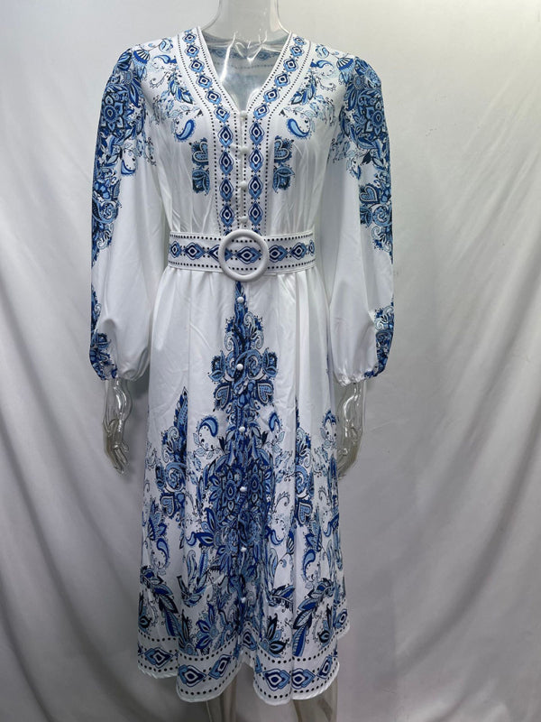 Boho Dresses - Women's Boho Parsley Print Midi Dress for Summer